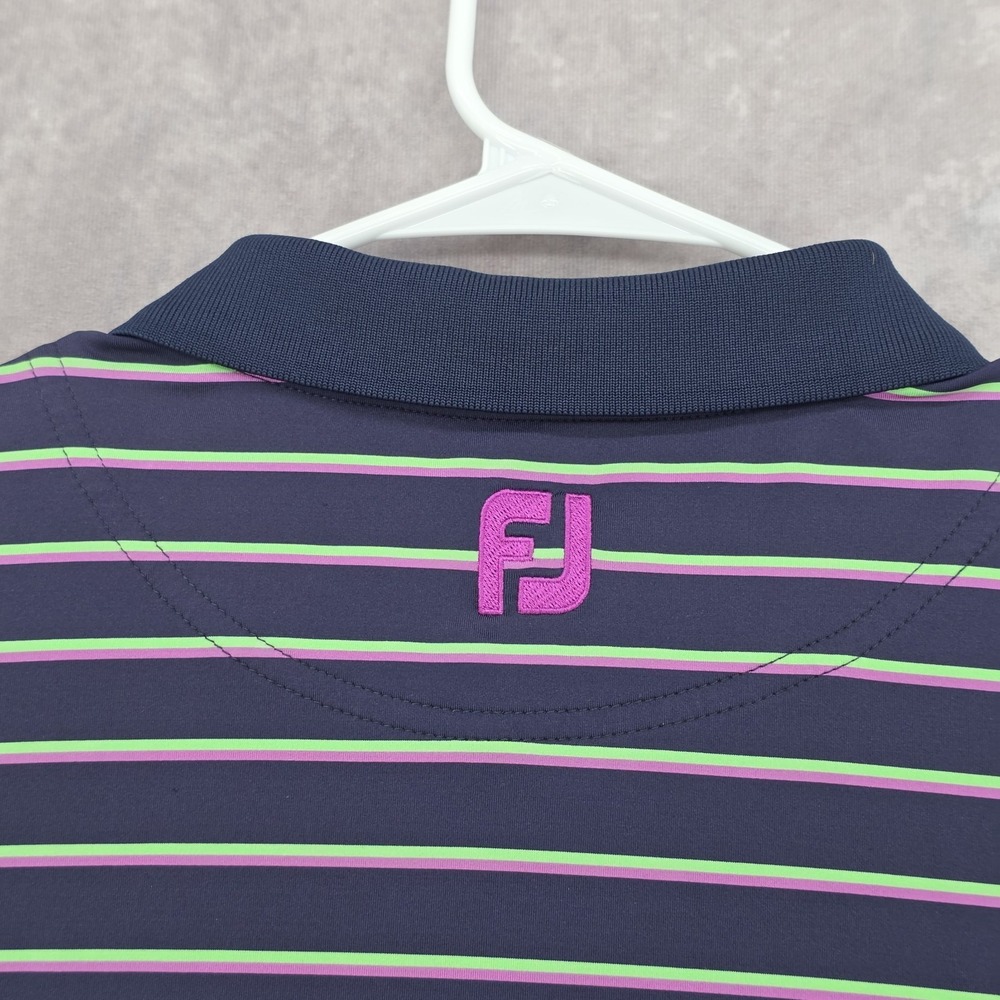 FootJoy FJ Mens XL Performance Golf Polo Shirt Striped Navy Pink Green Outdoor - Picture 8 of 10